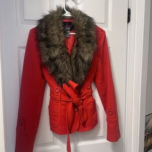Jack by BB Dakota orange Jacket with Faux Fur Collar